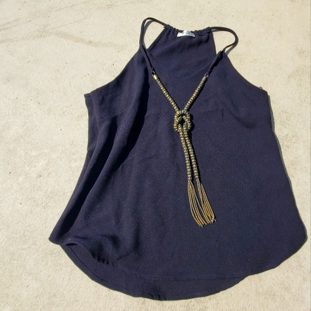 Black Tank with built-in metal necklace embellishment in size Medium